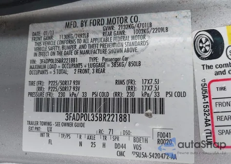 2011 Ford Fusion Hybrid z USA, uszkodzony, nr VIN 3FADP0L35BR221881